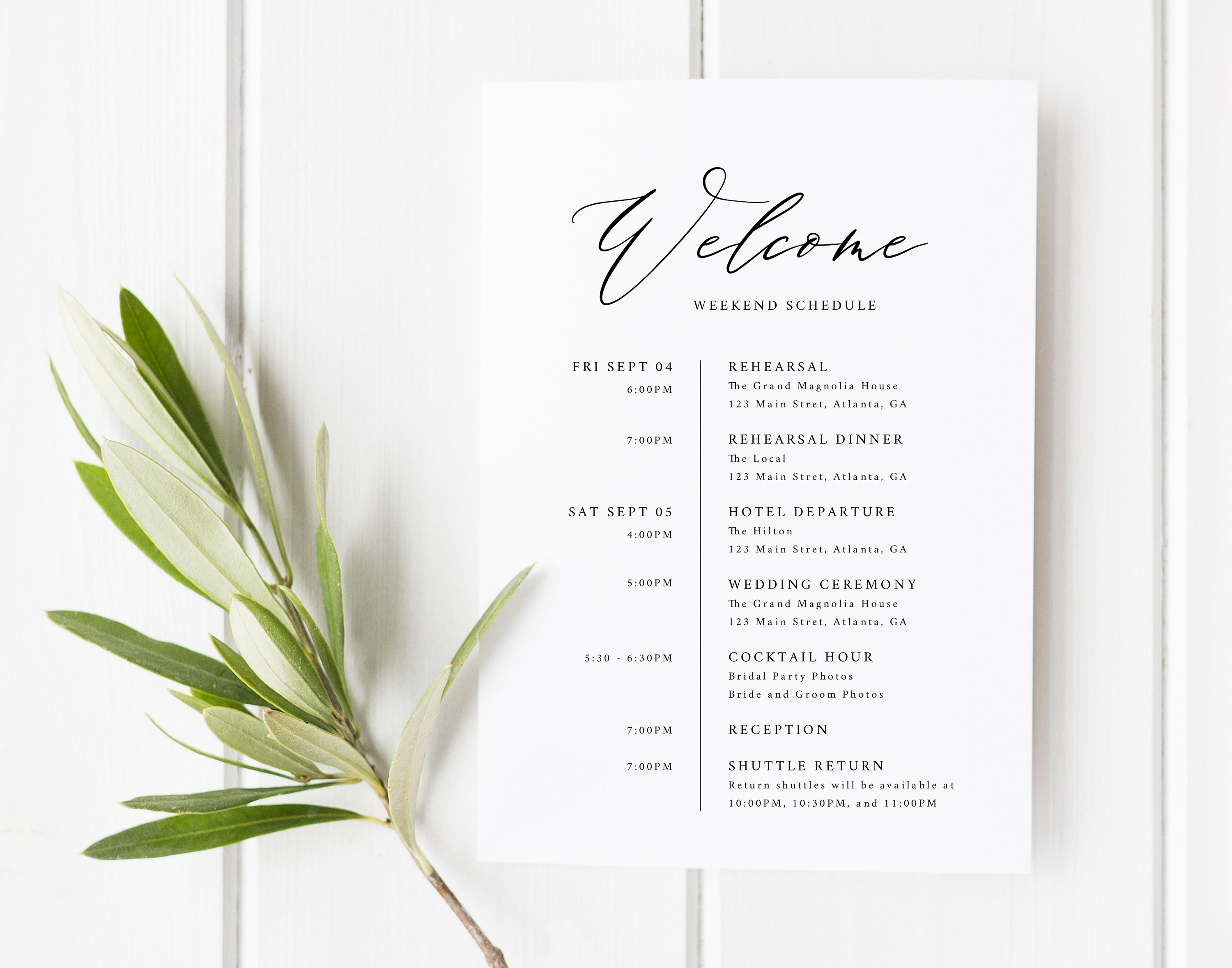 Wedding Welcome Bag Letter Itinerary Holiday Card