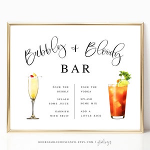 Modello di cartello da bar Bloody Mary e Bubbly / Modello di cartello da bar Bloody Mary e Mimosa stampabile / Modello di cartello da bar per brunch nuziale stampabile / Modello di cartello Mimosas