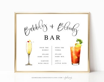 Bloody Mary and Bubbly Bar Sign Template | Bloody Mary and Mimosa Bar Sign Printable | Printable Bridal Brunch Bar Sign | Mimosas Sign