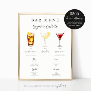 Printable Signature Cocktails Sign, Wedding Signature Drinks Menu Template, Wedding Cocktails, Bar Menu Sign, Signature Drinks Sign, SN23