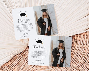 Graduation Thank You Cards, Photo Thank You Cards Printable, Thank You Cards for Graduation, 2024 Graduate Thank You Editable, Photo Card
