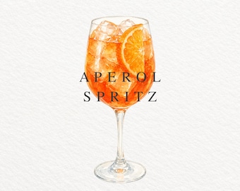 Aperol Spritz PNG, Watercolor Cocktail Illustration, Italian Aperitif Clipart, Summer Drink Graphic, Commercial Use