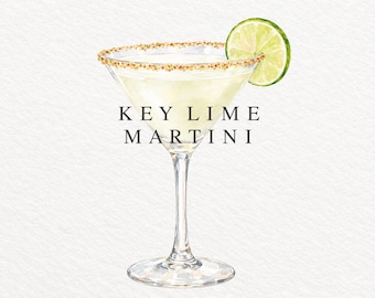Key Lime Martini Watercolor Clipart PNG, Cocktail Illustration (Digital File)