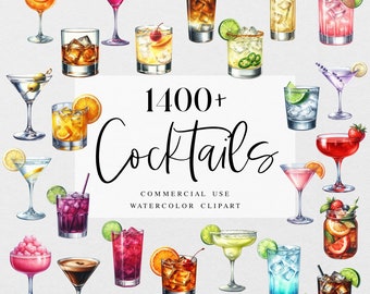 1400+ Watercolor Cocktail Clipart, Cocktail Illustrations, Signature Cocktail Clipart, Beverage Clipart, Alcohol Clipart, Beer, Drinks, PNG