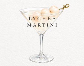 Lychee Martini PNG, Watercolor Cocktail Illustration, Elegant Vodka Drink Clipart, Wedding Cocktail, Commercial Use