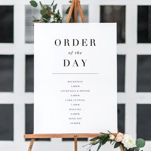 Panneau imprimable « Ordre du jour » | Modèle à l&#39;ordre du jour | Plaque de cérémonie de mariage | Ordre des événements modifiable | Minimaliste | Moderne | QS19