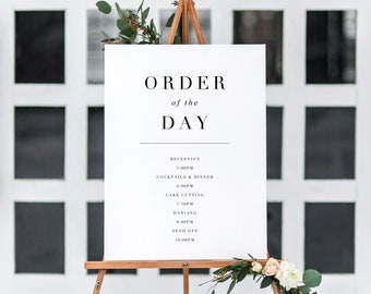 Signo de Orden del Día Imprimible / Plantilla de Orden del Día / Signo de Ceremonia de Boda / Orden Editable de Eventos / Minimalista / Moderno / QS19