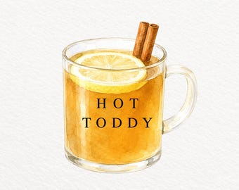 Hot Toddy PNG, Watercolor Cocktail Illustration, Warm Whiskey Drink Clipart, Winter Cocktail, Commercial Use