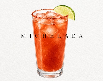 Michelada PNG, Watercolor Beer Cocktail Illustration, Spicy Mexican Drink Clipart, Bar Menu Graphic