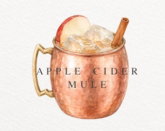 Apple Cider Moscow Mule PNG, Watercolor Cocktail Illustration, Fall Mule Clipart, Autumn Drink Graphic, Commercial Use