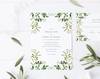 Printable Wedding Invitations | Wedding Invites | Wedding Invitation Template | Templett Wedding Invitations | Eucalyptus | Greenery | CG19