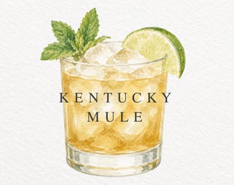 Kentucky Mule Watercolor Cocktail Clipart, Bourbon Mule PNG (Digital Download)