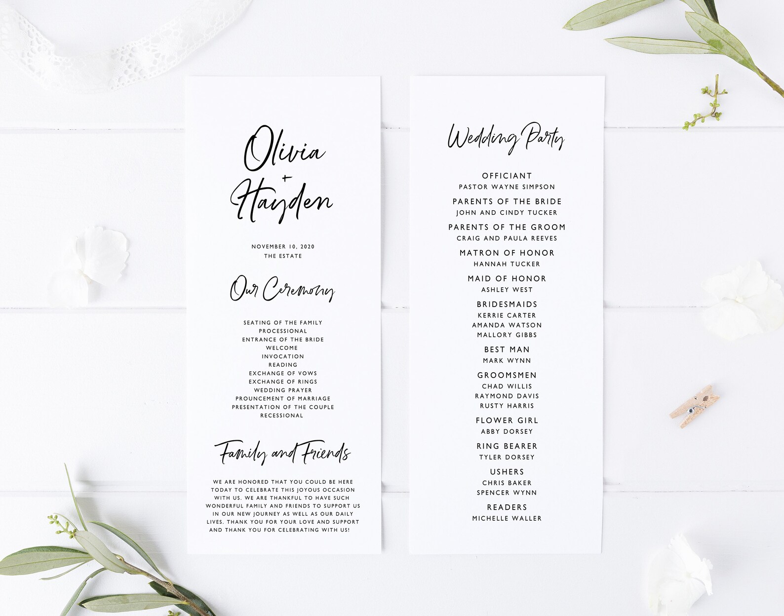 Druckbare HochzeitsProgrammvorlage Druckbares Etsy