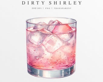 Dirty Shirley Clipart PNG, Wedding Signature Drink Illustration, Digital Graphic, Bar Menu Sign, Watercolor Vodka Cocktail, Cherry Beverage