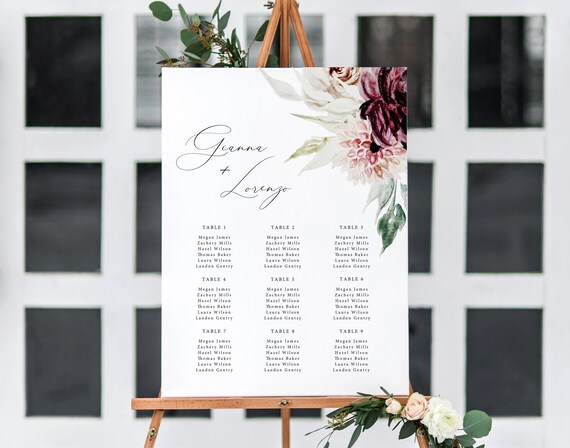 Printable Wedding Seating Chart Seating Chart Template | Etsy
