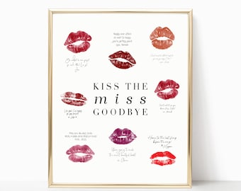 Kiss the Miss Goodbye Template | Printable Kiss the Miss Goodbye Sign | Bachelorette Party Sign | Modern Bachelorette Party Sign | Minimal