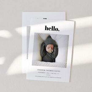 Sjabloon geboortekaartje, afdrukbare foto geboortekaartje, minimalistisch, modern, pasgeboren fotosjabloon, fotokaart nieuwe baby, BA05
