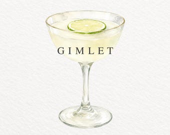 Watercolor Gimlet Cocktail Clipart, Classic Drink Illustration (PNG)