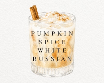 Pumpkin Spice White Russian PNG, Watercolor Cocktail Illustration, Fall Vodka Drink Clipart, Commercial Use