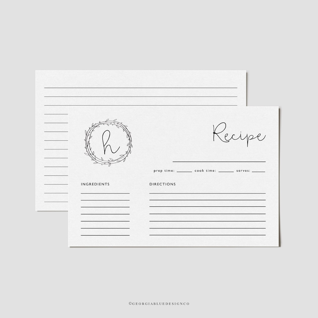 Editable Recipe Card Template, Minimalist Recipe Cards, Bridal Shower