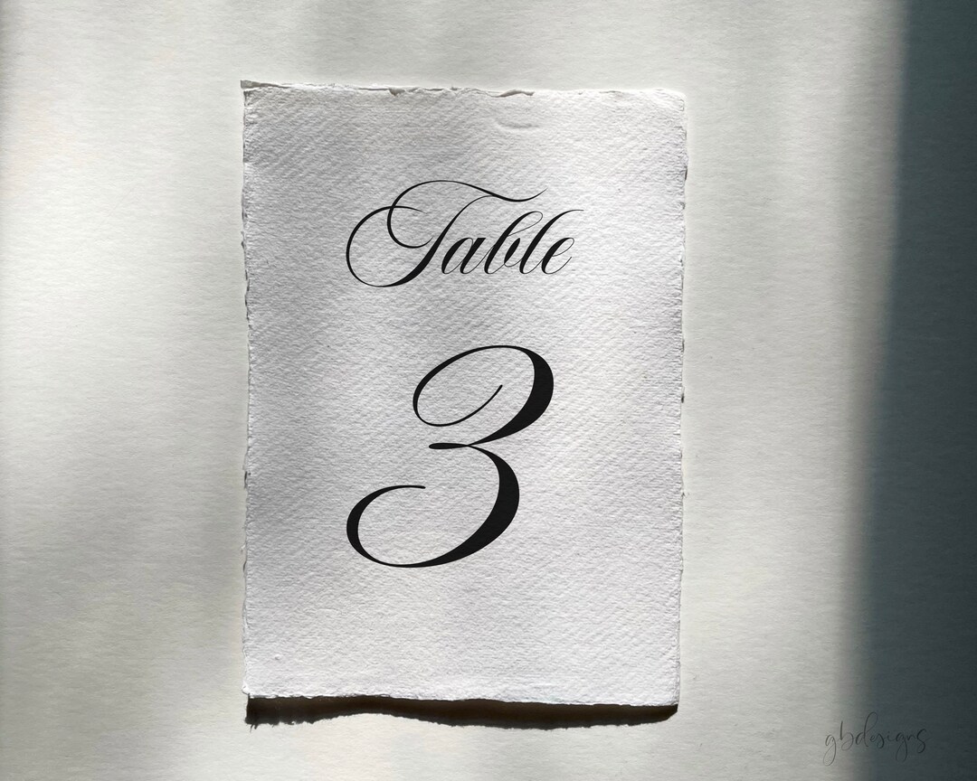 Deckled Edge Table Numbers: Handmade Cotton Paper, Minimalist Wedding ...