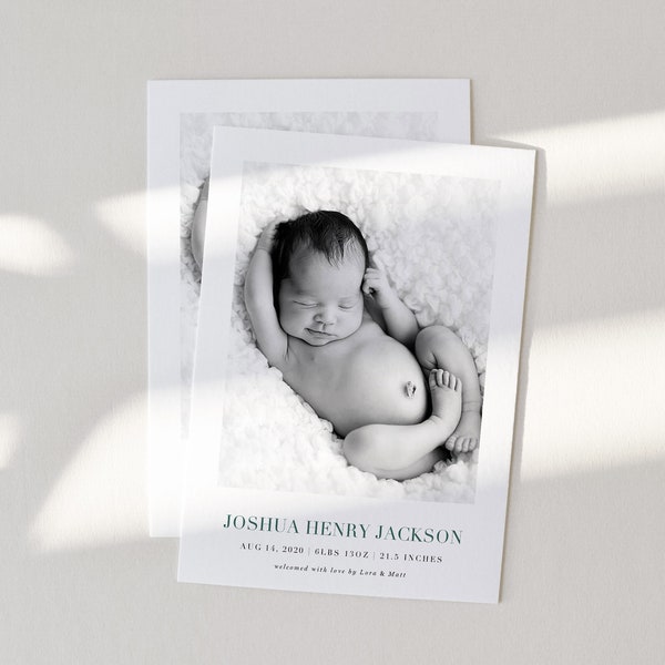 Birth Announcement Template, Printable Photo Birth Announcement Card, Minimalist, Modern, Newborn Photo Template, New Baby Photo Card, BA15