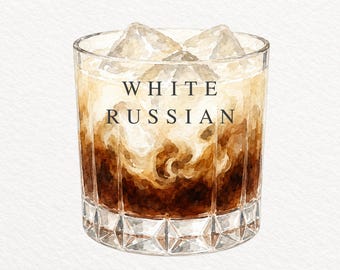 White Russian Cocktail Watercolor PNG, Signature Drink Illustration (Digital File)