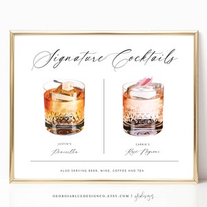 Printable Signature Cocktails Sign | Editable Signature Cocktails Template | Printable Bar Menu Sign Template | Signature Drinks Sign | MA22