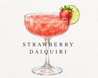 Strawberry Daiquiri Watercolor Clipart PNG, Cocktail Illustration (Commercial Use)