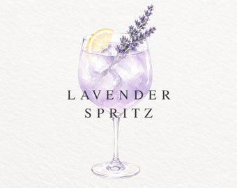 Lavender Spritz PNG, Watercolor Cocktail Illustration, Floral Cocktail Clipart, Summer Drink Graphic, Commercial Use