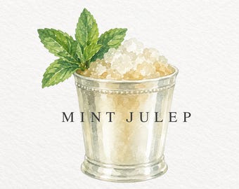Mint Julep Cocktail Watercolor Clipart, Bourbon Drink PNG, Wedding Signature Cocktail Illustration
