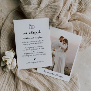 Plantilla de anuncio de boda minimalista, tarjeta de boda fugaz, foto de tarjeta de boda fugaz imprimible, invitación de recepción de anuncio de boda moderna, CW