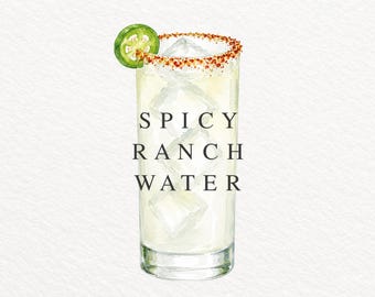Spicy Ranch Water PNG, Watercolor Cocktail Illustration, Texas Drink Clipart, Jalapeño Tequila
