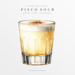 Clipart pisco sour, pisco sour PNG, illustration de boisson signature de mariage, graphique numérique, signe de menu de bar, cocktail aquarelle, boisson d'été