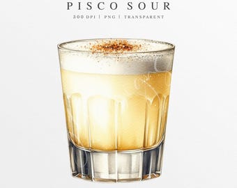 Pisco Sour Clipart, Pisco Sour PNG, Wedding Signature Drink Illustration, Digital Graphic, Bar Menu Sign, Watercolor Cocktail, Summer Drink
