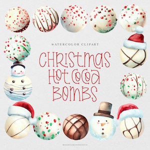 Christmas Clipart, Watercolor Christmas Png, Christmas Illustration Digital, Hot Cocoa Watercolor Clipart, Hot Chocolate Cocoa Bar Png