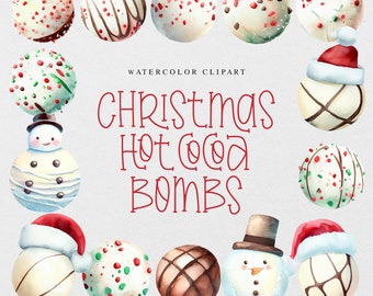 Christmas Clipart, Watercolor Christmas Png, Christmas Illustration Digital, Hot Cocoa Watercolor Clipart, Hot Chocolate Cocoa Bar Png