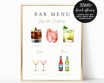 Printable Signature Cocktails Sign, Wedding Signature Drinks Menu Template, Wedding Cocktails, Bar Menu Sign, Signature Drinks Sign, MA21