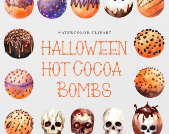 Halloween Clipart, Watercolor Halloween Png, Halloween Illustration Digital, Hot Cocoa Watercolor Clipart, Hot Chocolate Cocoa Bar Png