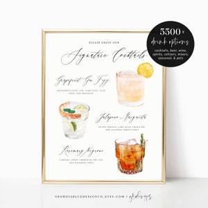 Panneau de cocktails signature imprimable, modèle de menu de boissons signature de mariage, cocktails de mariage, panneau de menu de bar, panneau de boissons signature, AB05
