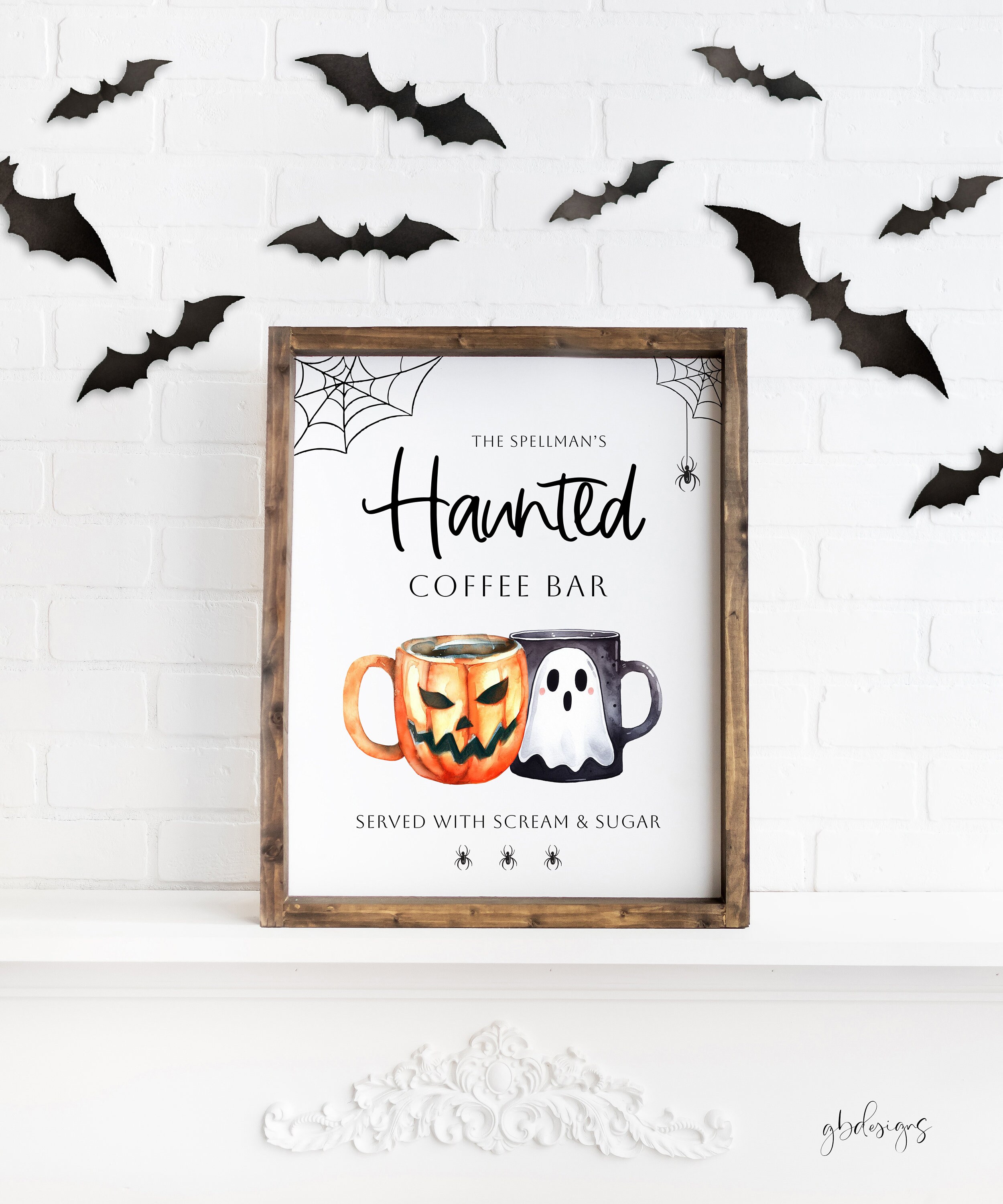 Cute Halloween "Freshly Boo'd Coffee" Wooden Box Sign - 5x5 Inch Ghost Pumpkin Decor For Kitchen, Coffee Bar & Home