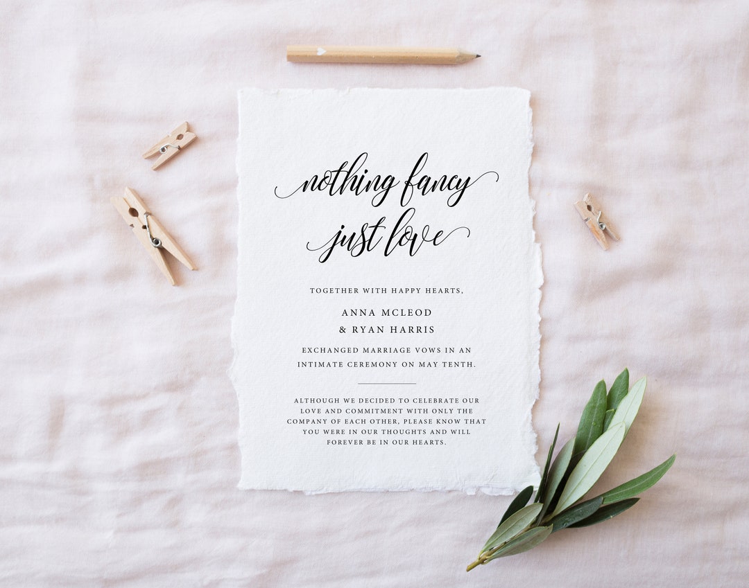 Printable Wedding Announcement Template Nothing Fancy Just Love Wedding ...