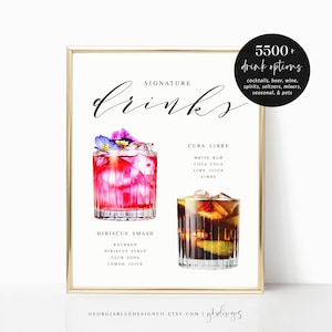 Printable Signature Cocktails Sign, Wedding Signature Drinks Menu Template, Wedding Cocktails, Bar Menu Sign, Signature Drinks Sign, ML06