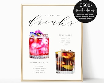 Printable Signature Cocktails Sign, Wedding Signature Drinks Menu Template, Wedding Cocktails, Bar Menu Sign, Signature Drinks Sign, ML06