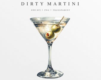 Martini Watercolor Clipart, Martini Drink Illustration, Custom Watercolor Cocktail png, Signature Drink Clipart, Wedding Drink, Vodka Gin