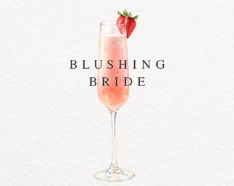 Blushing Bride Watercolor Cocktail Clipart, Bridal Shower Drink Illustration (PNG)