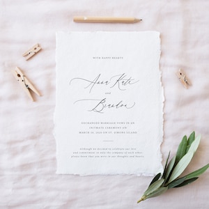May include: A wedding announcement on textured paper with the names Anna Kate and Brandon, announcing their intimate wedding ceremony on March 30, 2020 on St. Simons Island.