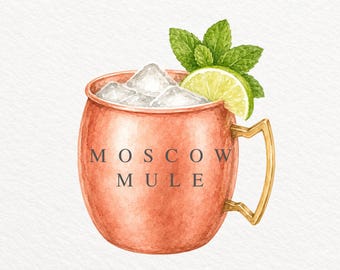 Moscow Mule PNG, Watercolor Cocktail Illustration, Copper Mug Drink Clipart, Classic Cocktail, Commercial Use