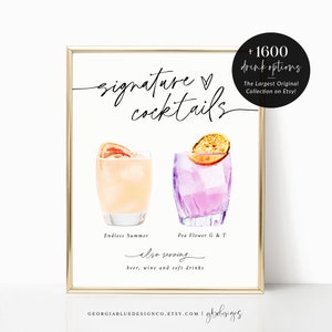 Druckbare Signatur Cocktails Zeichen | Bearbeitbare Signatur Cocktails Vorlage | Druckbare Bar Menü Zeichen Vorlage | Signature Drinks Schild | ND23