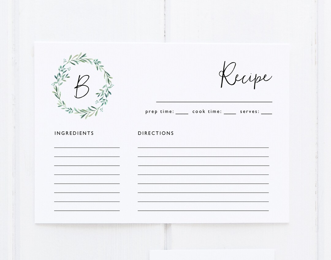 Monogram Recipe Card Editable Recipe Card Template Printable Recipe Monogram Recipe Card Editable Recipe Card Template Printable Recipe
